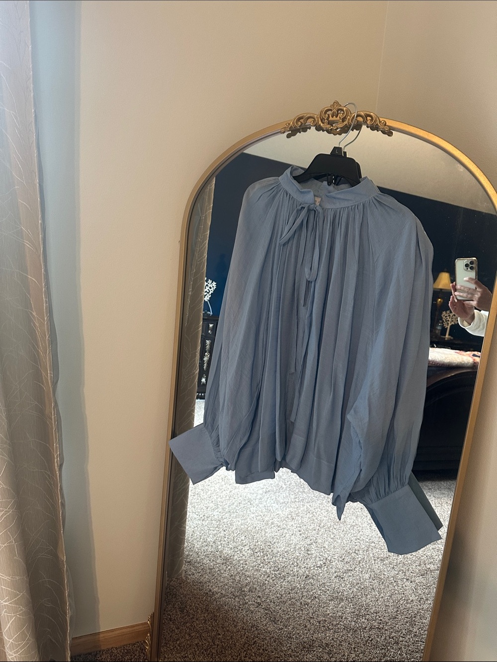 Cavalini Light Blue Pleated Blouse with Tie Neck